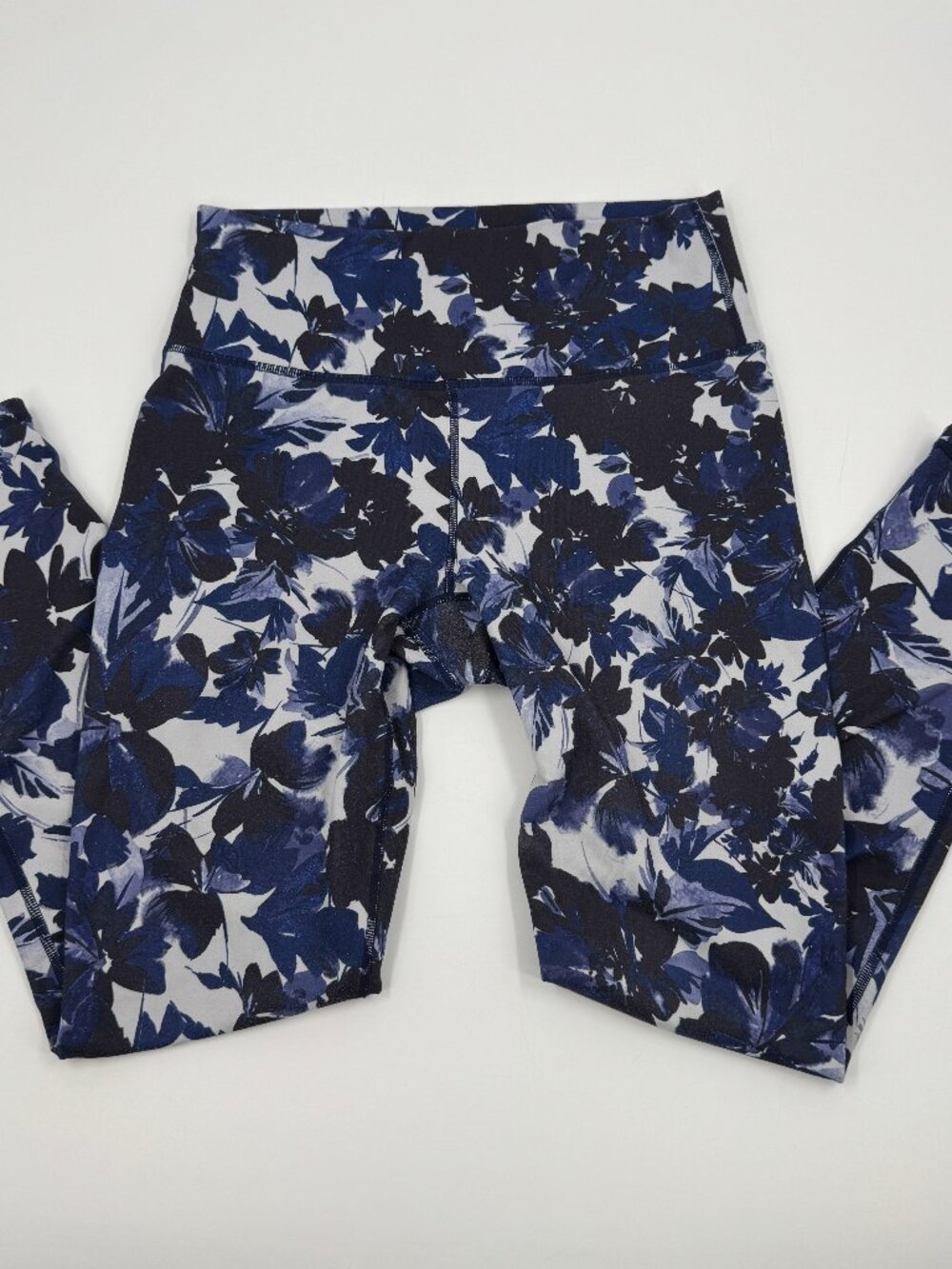 Fabletics Powerhold Leggings Womens XS Blue White Floral High Waisted 7/8 Length